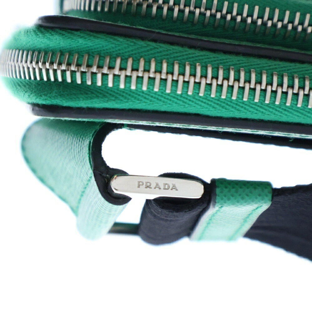 Prada Leather Plate Logo Bag Belt Triangle Green Saffiano Shoulder - Picture 6 of 6